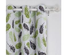 Deconovo Vorhang mit Ösen, Mehrfarbig, Feder-Druck, wärmeisoliert, Blickdicht, für Esszimmer, 106,7 x 243,8 cm, Grün und Braun