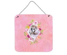 Carolines Treasures Türaufhänger mit grauem Pudel, rosa Blumen, Wanddekoration, Mehrfarbig