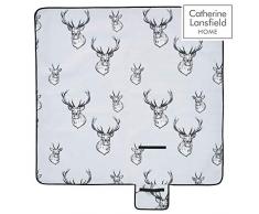 Catherine Lansfield Picknickdecke, Hirsch, 135 x 135 cm, silberfarben