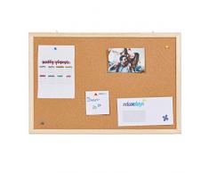 Relaxdays Pinnwand Kork, Korktafel für Büro, Pinnnadeln, flexible Aufhängungen, Korkwand mit Rahmen, 40 x 60 cm, natur