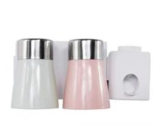 dongbuzhipin Zahnbürstenhalter zur Wandmontage, automatischer Zahnpasta-Spender, multifunktional, platzsparend 2 Cups weiß