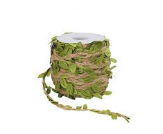 Tenn Gut 66 ft Natur Jute Bindfäden, 5 mm Jute Leaf Band mit Künstliche Vine Grün Blättern für Hochzeit Home Garten