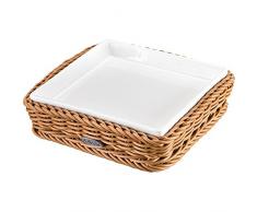 Saleen Korb mit herausnehmbarer Porzellan-Schale, Gastrotauglich, Quadratisch, Maße: 15,5 x 15,5 x 3,5 cm, Kunststofffaser/Porzellan, Beige/Weiß, 02101004160