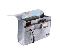 TRIEtree Nachttisch Caddy Filz Nachttisch Lagerung Organizer mit Extra Taschen hängende Aufbewahrung Tasche für Tablet Magazin Phone Fernbedienungen Glas Pen 12 x 9 x 4.5 inches Grau