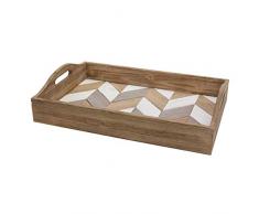 CKK Serviertablett aus Holz, rechteckig, mit Griffen, Mehrfarbig