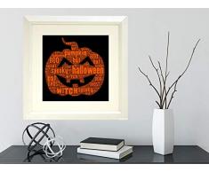 Buyartforless Work Halloween Kürbis Typographie von Brandi Fitzgerald, matt, 40,6 x 40,6 cm, Weiß