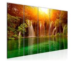 Bilder Wasserfall Landschaft Wandbild 200 x 80 cm Vlies - Leinwand Bild XXL Format Wandbilder Wohnzimmer Wohnung Deko Kunstdrucke Orang 5 Teilig - MADE IN GERMANY - Fertig zum Aufhängen 602555a