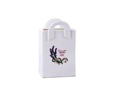 GMMH Landhaus Vintage BADSET Lavendel Badezimmer ZUBEHÖR Set SEIFENSPENDER WC BÜRSTE Keramik (Dekor Tasche)