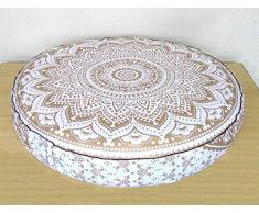 GDONLINE Ombre Mandala Gold Ombre Large Golden Ombre Mandala Bodenkissen Dekorative Kissenbezüge 88,9 cm Rund Pouf Ottoman Indian Outdoor Kissenbezug Bohemian Pillow Shams