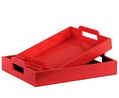 Urban Trends Holz Serviertablett rechteckig mit Ausschnitt Griffe beschichtet Finish (Set von 2), rot