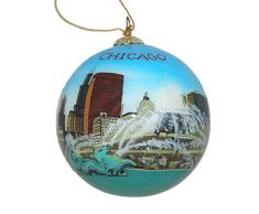 Christbaumschmuck aus Glas, handbemalt, Motiv: Buckingham Fountain Chicago, Illinois
