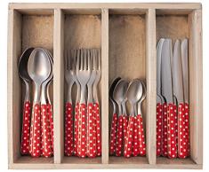 Provence Dots Geschirrset mit Tablett, Edelstahl, Edelstahl, rot, 33.5 x 29.5 x 6.5 cm