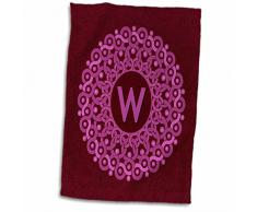 3D Rose Monogramm W rosa und Magenta Mandala auf sattem weinrotem gedecktem Grunge-Damast TWL_32293_1, Handtuch, 38,1 x 55,9 cm