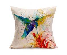 Asamour Watercolor Animal Style Überwurf Kissenbezüge Tiger Muster Baumwolle Leinen Kissen Case Square Home Kissenbezug Sofa Deko 45,7 cm 18 x 18 Hummingbird