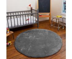 Pilepoil Teppich für Kinder - Rund dunkellgrau D 140 cm - Kunstpelz - französische Herstellung