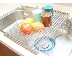 MJs Home Abtropfgestell zum Aufrollen, aus Edelstahl und braunem Silikon, das Regal auf Einer Spüle