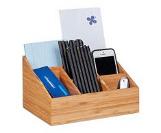Relaxdays Schreibtisch, 6 Fächer für Stifte, Notizzettel, Briefe, Büroklammern, Desk Organizer Bambus, Natur, H x B x T: ca. 12,5 x 22 x 16 cm