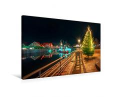 Premium Textil-Leinwand 75 cm x 50 cm quer Weihnachtsbaum am alten Hafen in Hooksiel