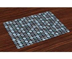 Lunarable Geometrische Platzdeckchen 4er Set abstrakte Kreise in Schattierungen, große Punkte künstlerischer Druck, waschbare Stoff-Tischsets für Esszimmer, Küche, Tischdekoration, Anthrazit, Babyblau und Blaugrün