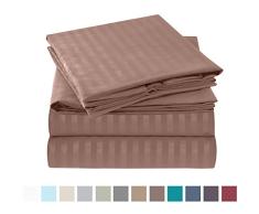 Nestl Bettwäsche Bed Sheet Set – Damast Streifen – weiche gebürstete Mikrofaser – Bonus Kopfkissen Twin Stripe - Taupe Sand