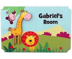 Rikki Knight Gabriels Room Türschild, 3D-Giraffe auf Dschungel, mit Namen für Kinder- und Babyzimmer