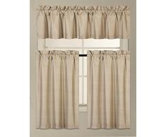FANCY LINEN Fancy Collection 3 Stück Kunstseide Küche Vorhang, verdunkelnd, Set Kontingent Vorhänge und Querbehang-Set Massiv Farbe Fenster Set Thermo Rückseite Drapes Verschiedene Farben Neu Taupe