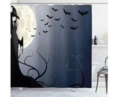 Halloween Dekorationen Vorhang für die Dusche von ambesonne, Wicked Hexe in Twilight auf hohe Hill in Dark Night Magic Fiction, Stoff Badezimmer Decor-Set mit Haken, 177,8 cm, schwarz gelb