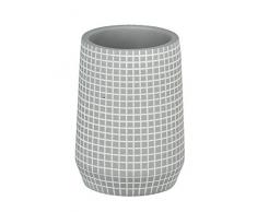 WENKO Ohrid Zahnputzbecher-/ Zahnbürstenhalter (für Zahnbürste und Zahnpasta) 7 x 10 x 7 cm, Grau