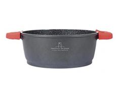 H+H Kasserolle mit 2 Griffen, Druckgussaluminium, Schwarz/Rot, Durchmesser 24 cm, Alessandro Borghese Einfachheit