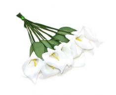 HZOnline Künstliche Mini-Calla-Lilienblumenköpfe, künstlicher Blumenstrauß Kopf für Basteln, Scrapbooking, Garten, Hochzeit, Basteln, Brautschmuck, Haarspangen, Dekoration, 144 Stück, Weiß