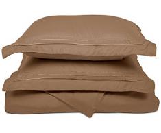 Superior - Superweiches, leichtgewichtiges/knitterfestes Bettbezugsset mit 3 gestickten Linien auf Kopfkissenbezügen mit Stehsaum in einer Geschenkbox, 269 x 234 cm, 100 % gebürstete Mikrofaser, graubraun