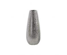 Benzara BM182119 Keramikvase mit Noppenmuster, silberfarben