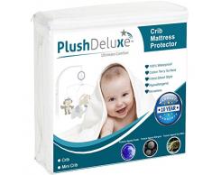 100% wasserdicht Matratzenschoner Hypoallergen-Vinyl-frei, atmungsaktive Weiche Baumwolle Frottee Oberfläche. 10 Jahr Garantie von plushdeluxe, baumwolle, weiß, Mini-Crib