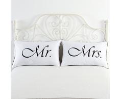 dasyfly 2 Herr und Frau Kissen, HIS und HERS Paare Kopfkissen, Hochzeit, Jahrestag, V-Day, Weihnachten, romantisches Geschenk Idee, HIS und HERS Geschenke für SIE, ihn, Paare, Polyester-Mischgewebe, Red lip and Black beard, 74*48