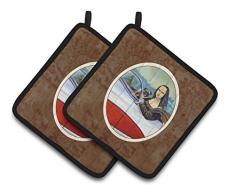 Caroline s Treasures Fawn Mops & Mona Lisa Paar Topflappen 7043pthd, 7.5hx7.5 W, multicolor