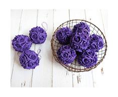 idyllic 9 Stück Rosen Blume Kissing Bälle für Brautschmuck Hochzeit Tafelaufsatz Party Zeremonie Dekoration 8,9 cm 3.5 violett
