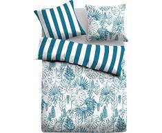 TOM TAILOR 0069904 Satin Bettwäsche Garnitur mit Kopfkissenbezug (Baumwolle) 1x 155x220 cm + 1x 80x80 cm, Blue Bird