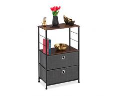 Relaxdays Schubladenschrank, 2 Stoff Schubfächer, Ablage, Platte in Holzoptik, Stahlbeine, HBT 85,5 x 55 x 30 cm, grau