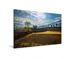 Premium Textil-Leinwand 120 x 80 cm Quer-Format Landschaft mit Morgenstimmung in Bhutan, Asien | Wandbild, HD-Bild auf Keilrahmen, Fertigbild auf hochwertigem Vlies, Leinwanddruck von Tommy Seiter