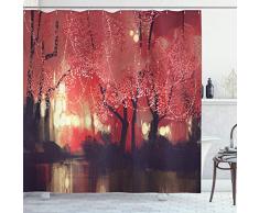 Winter Decor Vorhang für die Dusche von ambesonne, Christmas Time in the Park mit schneebedeckten See und Holz Brücke Landschaft, Stoff Badezimmer Decor Set mit Haken, weiß grau, Textil, Multi 7, 69W x 70L