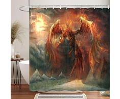 Fantasy-Duschvorhang, Drachen-Motiv, Trippy Mittelalterliche Mythologie, Drache Schlange Biest Tier Monster Bild Mystic World Art Duschvorhang-Set, Stoff Duschvorhang für Badezimmer, 12 Stück Haken, 177,8 x 177,8 cm