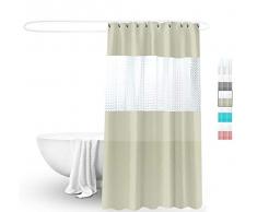VVISE Moderner 72x78 wasserfester PEVA Duschvorhang Set mit 12 Haken, halbtransparent 3D Kristallmuster, strapazierfähiger Langer Vorhang für Dusche oder Badewannen beige