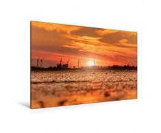 Premium Textil-Leinwand 120 x 80 cm Quer-Format Sonnenuntergang am Strand in Hooksiel | Wandbild, HD-Bild auf Keilrahmen, Fertigbild auf hochwertigem Vlies, Leinwanddruck von Rainer Ganske Fotografie