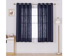 Deconovo Vorhänge aus Leinen, texturiert, Leinenoptik, einfarbig, Fenster Vorhänge 52x54 Inch Marineblau