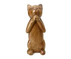 NOVICA 463.633,8 cm Wishing Katze Holz Skulptur, braun