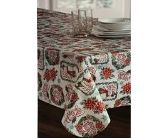 WINTER WONDERLAND Vinyl-Tischdecke mit Flanellrückseite, Motiv Schneemann Merry Christmas Weihnachtsstern Kranz (52 x 70 cm)