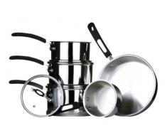 Premier Housewares Tenzo 5-teiliges Kochtopf-Set, Edelstahl, Glas, Silber, 36x30x23