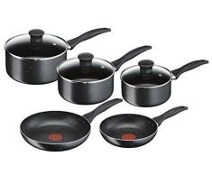 Tefal, Bistro Kochgeschirr, Aluminium, Aluminium, Schwarz, 20 & 24CM Frying Pans, 16 & 18 & 20CM Saucepans with Lids