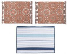 THRESHOLD Set von 2 Native Muster Platzsets mit geknoteten Fransen und Einer Auflaufform Matte