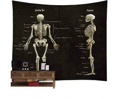 Wand Wandteppich, Halloween Festliche Atmosphäre, Wandbild, Überwurf, Decke mit Baum grün Rasen gruselige Skelett Totenkopf Hippie Print Bohemian Mandala Wand Dekorationen Tischdecke Room Decor (180,3 x 180,3 cm) 60H x 60W Frame Skull